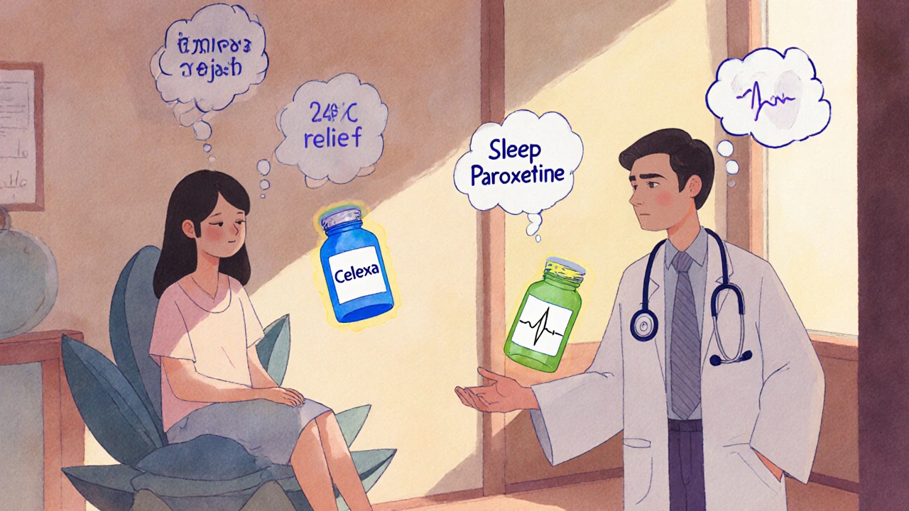 患者と医師が薬の瓶を持ち、個別の治療シナリオを示すシーン。