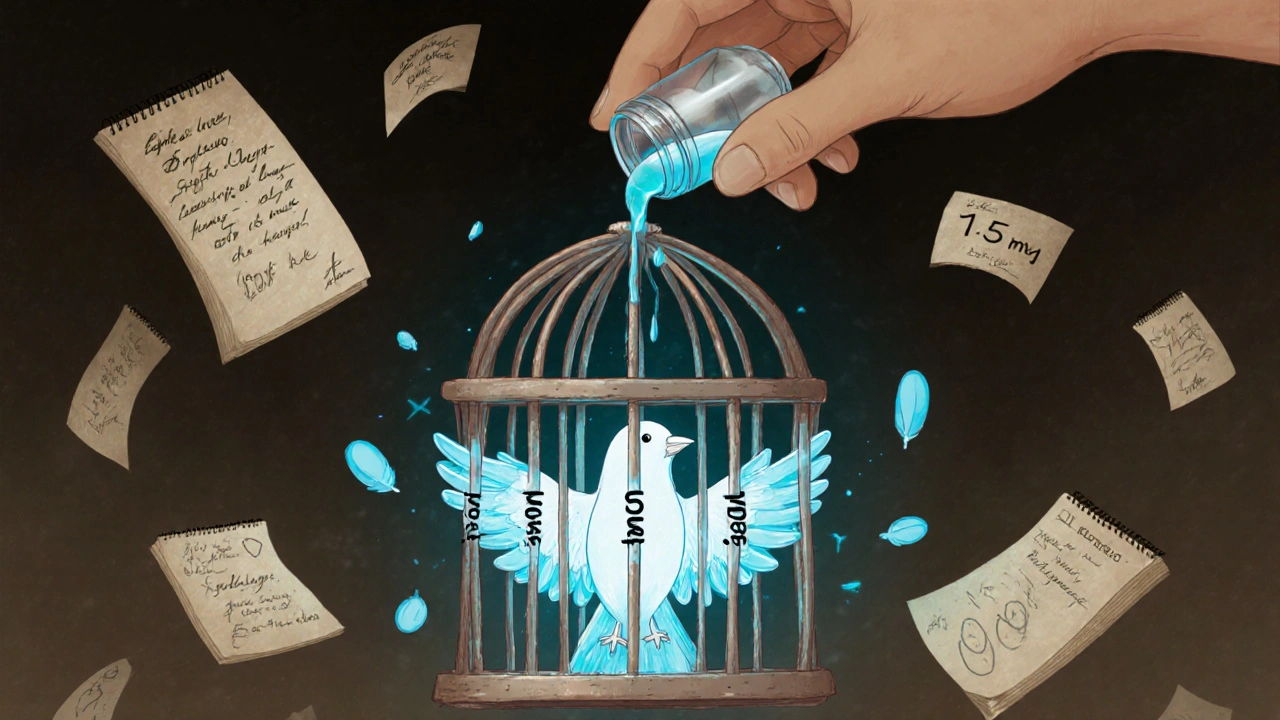 液体の薬が鳥かごの脳を優しく解放する、減量の段階がバーに表されている