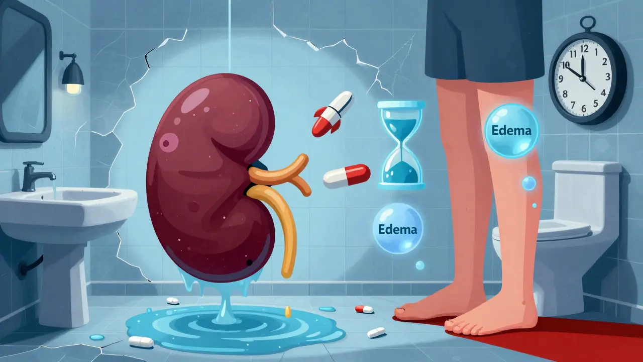 抽象的な超現実主義のイラスト：利尿薬が水分を排出する surreal な風景。