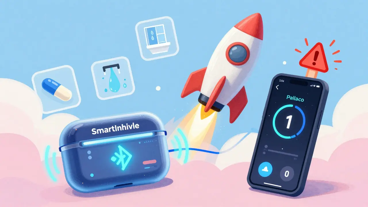 スマート保管ケースが温度を監視し、安全な薬の運搬を象徴する様子。