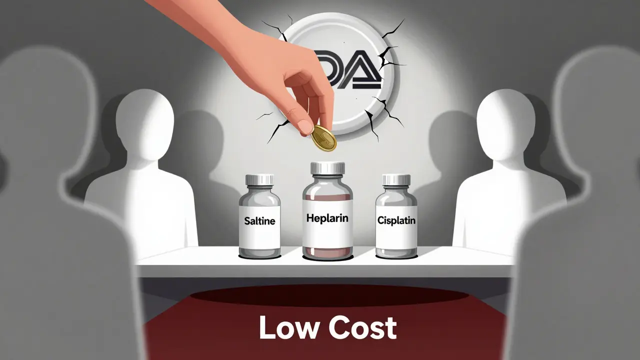 薬が足りない薬局の棚に残った三本の救命薬と影のような人形