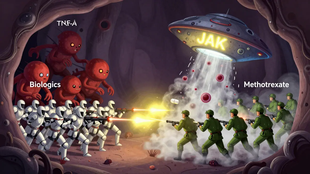 生物学的製剤とメトトレキサートが免疫細胞を攻撃する幻想的な戦い。