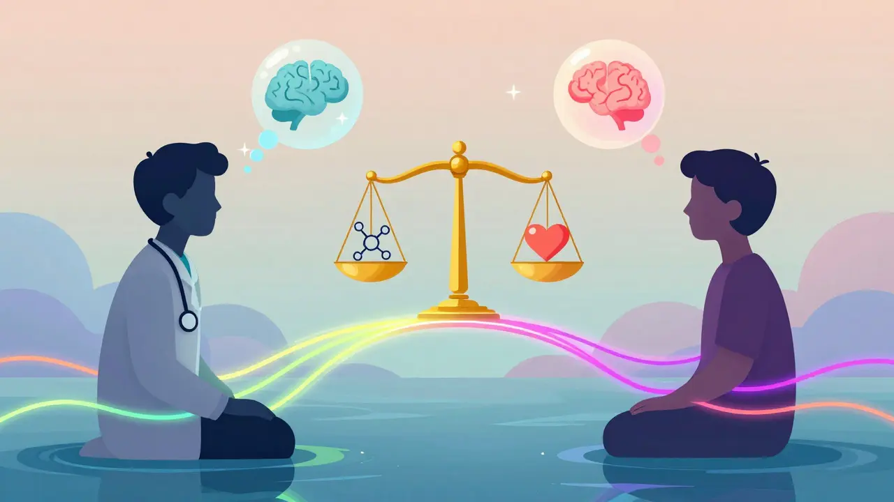 光の糸でつながれた二人の脳と心のバランスが描かれる