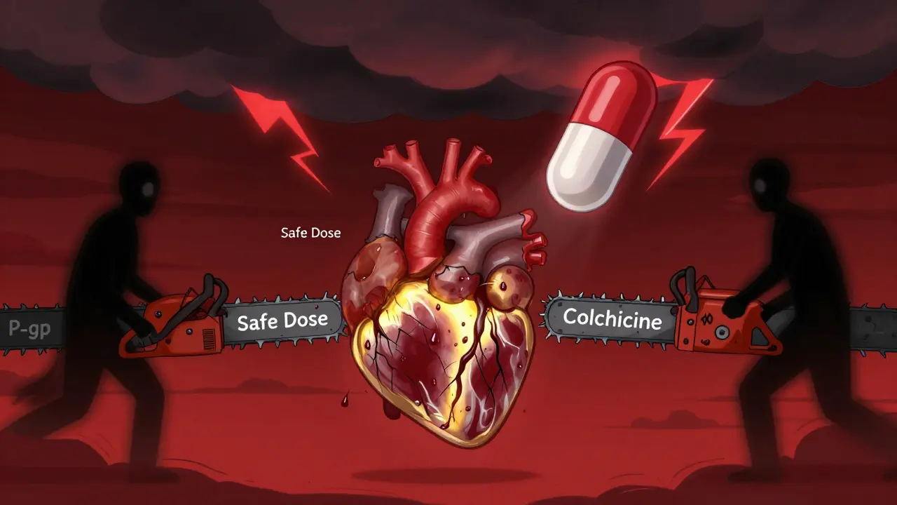 コルヒチンとマクロライドの相互作用：P-グリコタンパク質とCYP3A4阻害による毒性