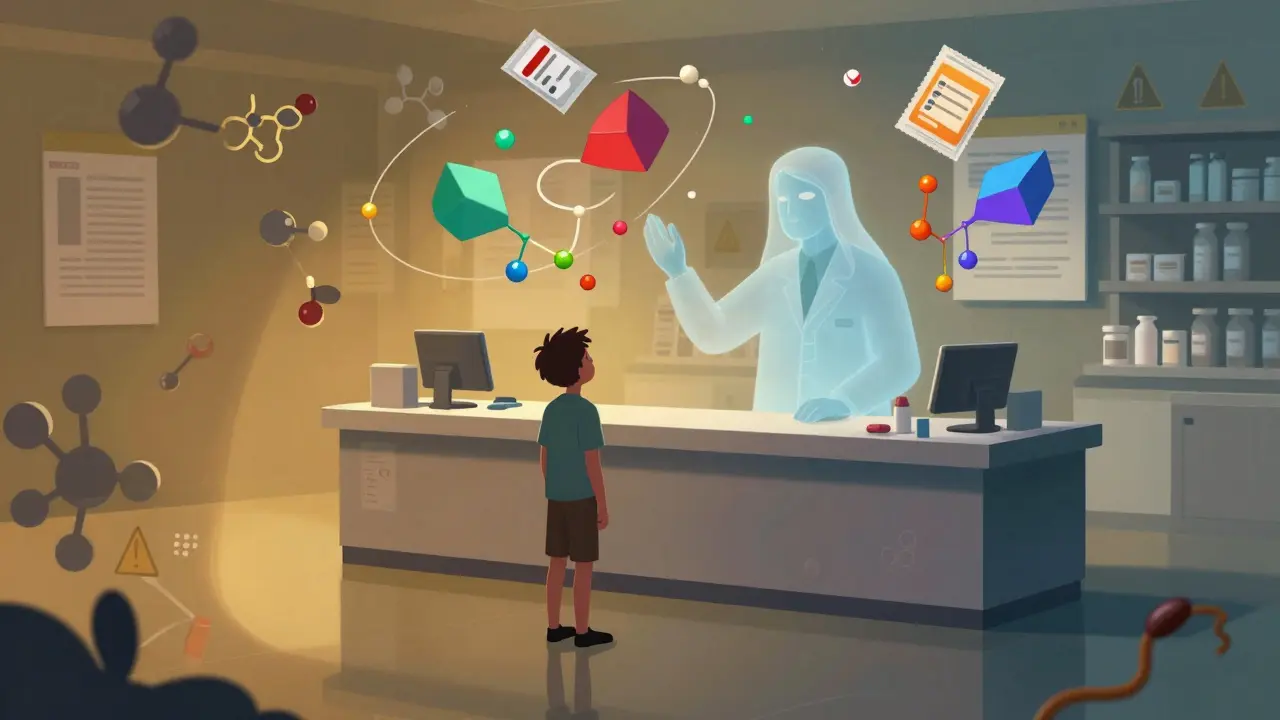 薬剤師と相談する患者の抽象的な表現