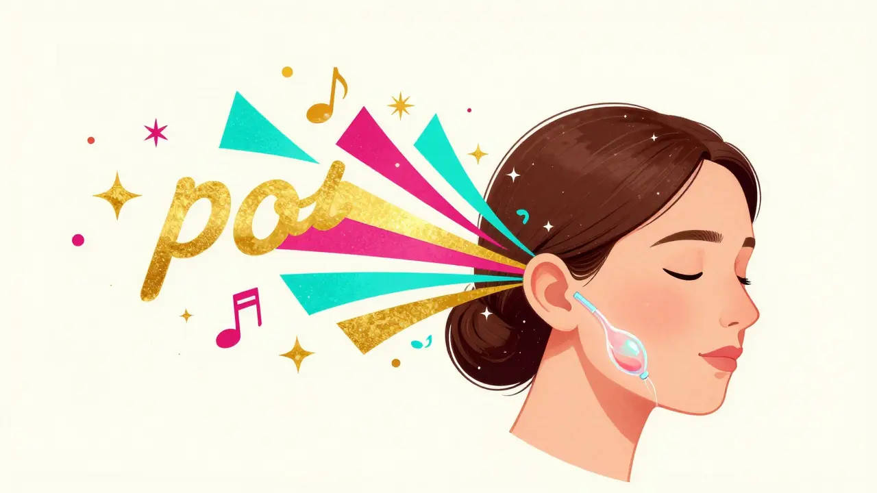 耳の圧迫感が解消され、音が鮮明に聞こえ始めた様子を描いた明るいイラスト