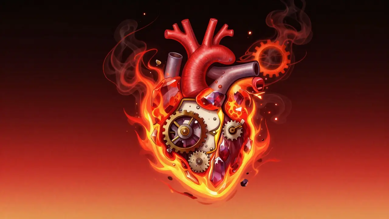 心臓への負荷と刺激剤の影響を抽象的に表現したイラスト