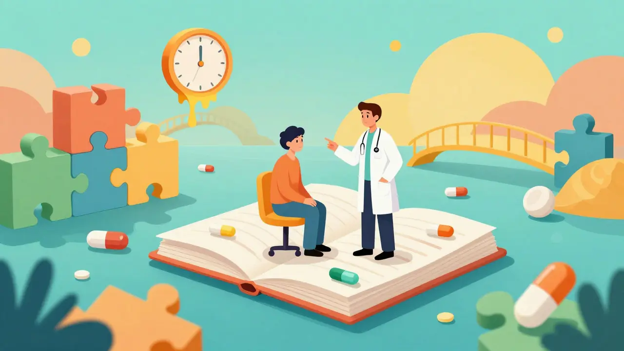 医師と患者が代替案を話し合う前向きな抽象的シーン