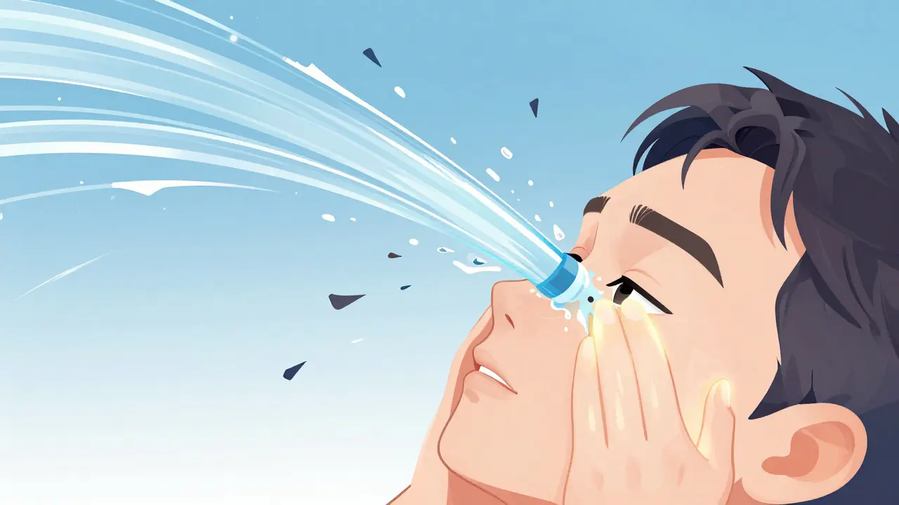 流水で目を洗浄する正しい姿勢と手順のイラスト