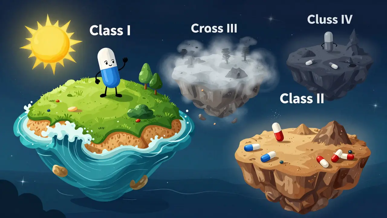 BCS分類システムを象徴する4つの浮遊島々、Class Iは明るく安定している